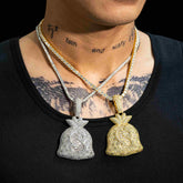 GL Rich Money Bag Ice Out Moissanite Pendant